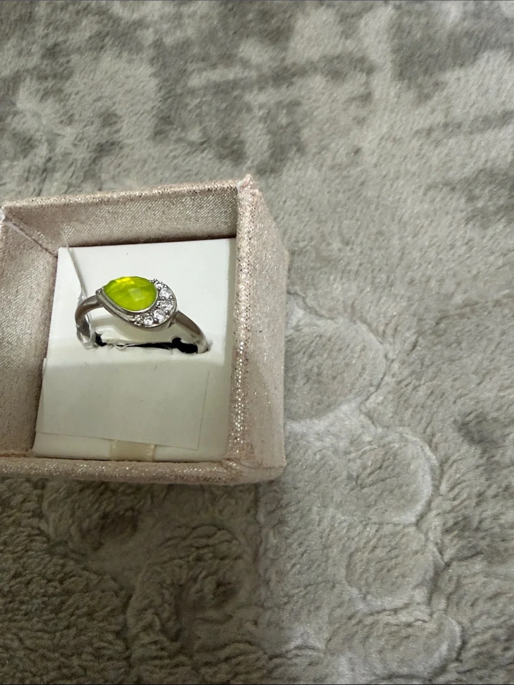 Silver Teardrop Ring with Lime Green Stone